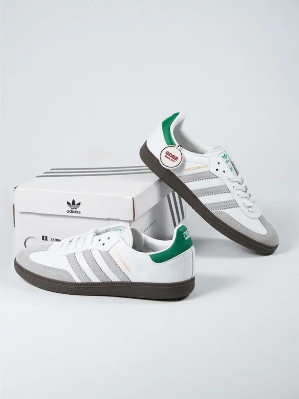 Samba-OG x Kith-Classic-White-Green-Collar-Grey-Stripes-Brown-Authentic
